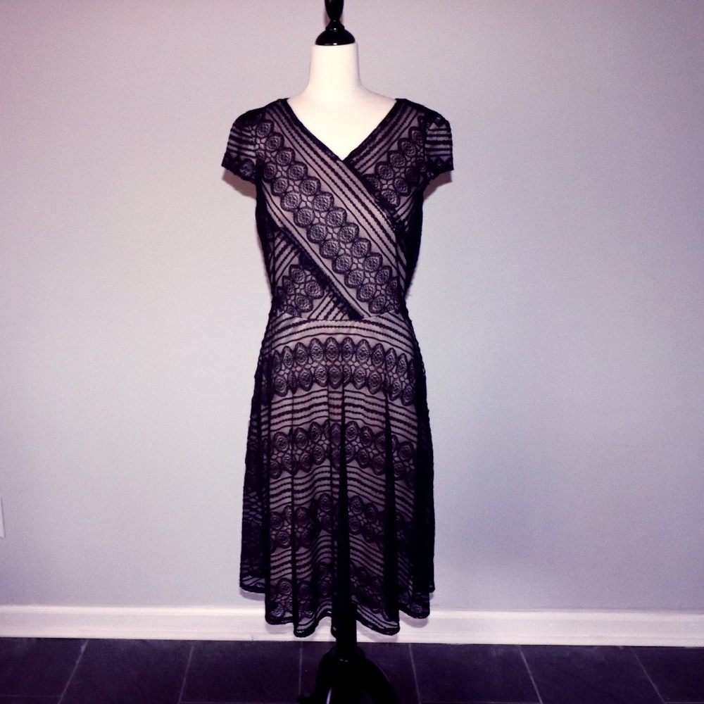 Black sheath lace dress with nude lining